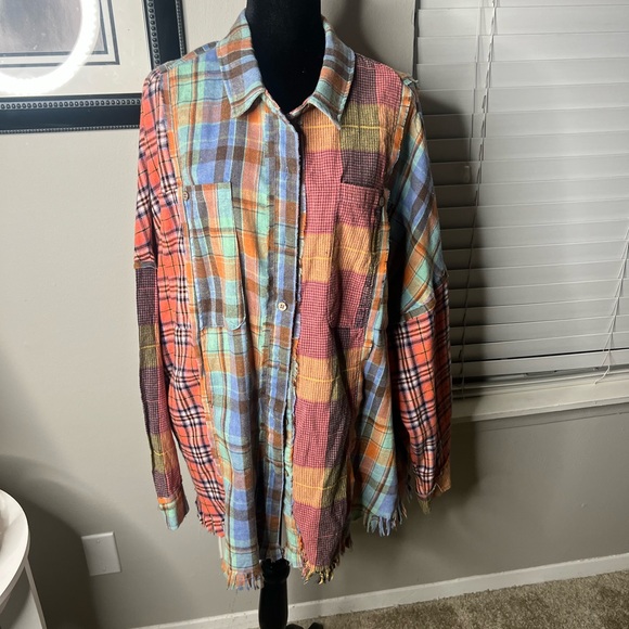 Oli & Hali flannel patchwork oversized cotton/Linen with pockets & fringe XL - Picture 7 of 12